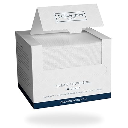 Clean Towels XL™ 100% USDA Biobased ultra-soft disposable face towels, 50-count pack, ideal for makeup removal and dry wipes.