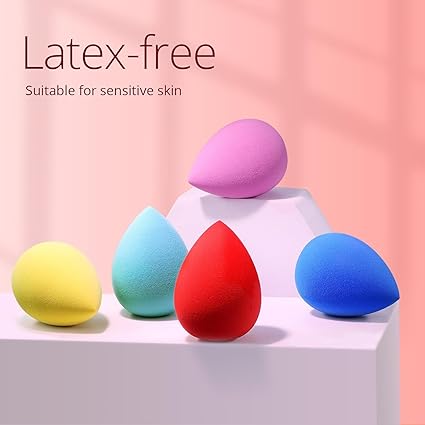 BEAKEY 5-Piece Makeup Sponge Set Latex-free sponges for foundation, liquid, cream, and powder; perfect for blending and enhancing makeup application. Ideal gift.