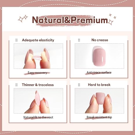 JODSONE 5 Style Jelly Nude Press On Nails 120 PCS Short false Nail Extensions,12 Size Press on Nails * False Nail Tips