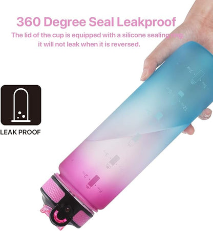 32 oz Water Bottle with Time Marker Carry Strap Leak-Proof Tritan BPA Free Ensure You Drink Enough Water for Fitness Gym Camping Outdoor Sports