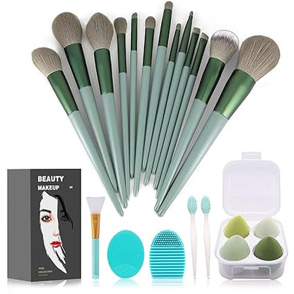 Koccido 22-Piece Makeup Brush Set Includes foundation and eyeshadow brushes, in stylish green.