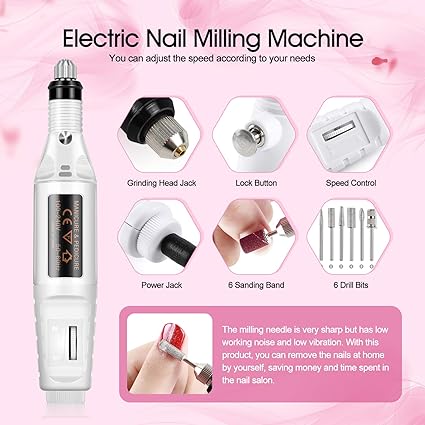 Acrylic Nail Kit for Beginners Complete set with drill, UV light, acrylic powders, liquid, 24 decoration powders, glitter, and rhinestones—perfect gift for women.