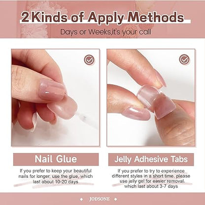 JODSONE 5 Style Jelly Nude Press On Nails 120 PCS Short false Nail Extensions,12 Size Press on Nails * False Nail Tips