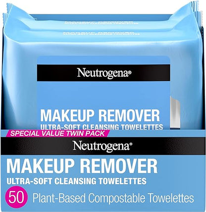 Neutrogena Makeup Remover Wipes Ultra-soft, alcohol-free, plant-based towelettes for waterproof makeup. Twin pack, 25-count each.