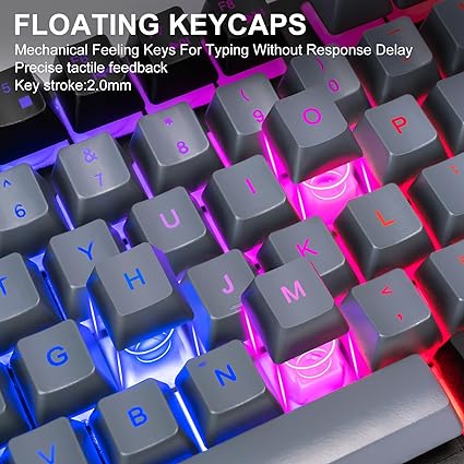 Gaming Keyboard and Mouse Combo USB wired, LED backlit, dual-color keyboard, six-button mouse with side buttons, mechanical feel for all uses.