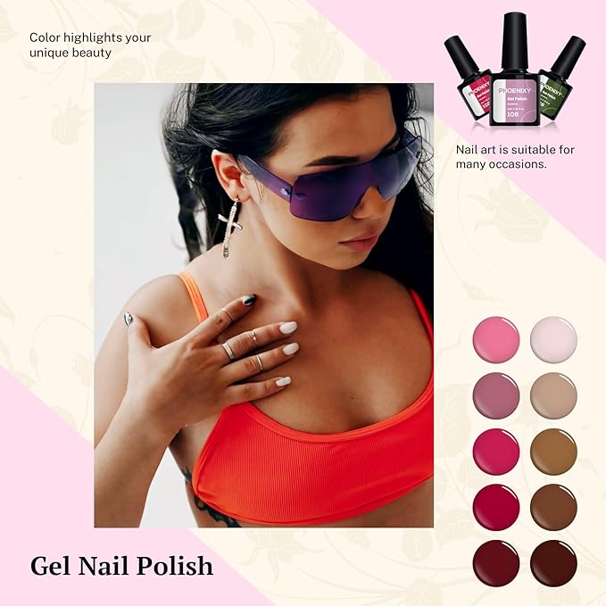 24 PCS Gel Nail Polish Set Gel Nail Polish Kit with Base Gloss Matte Top Coat White Nude Pink Red Nail Polish Set Nail Kit Gifts for Women