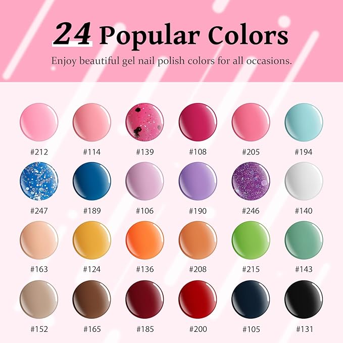 42 Pcs Gel Nail Polish Kit with U V Light 24 Colors Gel Nail Polish Set Glossy & Matte Top Coat Complete Gel Nail Kit with Manicure Tools for All Seasons Gifts for Women