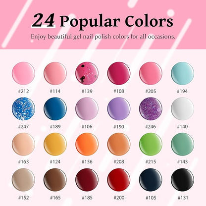 42 Pcs Gel Nail Polish Kit with U V Light 24 Colors Gel Nail Polish Set Glossy & Matte Top Coat Complete Gel Nail Kit with Manicure Tools for All Seasons Gifts for Women