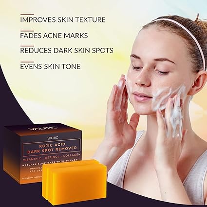 VALITIC Kojic Acid Soap Bars Dark spot remover with Vitamin C, Retinol, Collagen, Turmeric, Hyaluronic Acid, Vitamin E, Shea Butter, and Olive Oil (2 Pack).