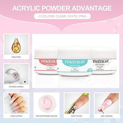 Acrylic Nail Kit for Beginners Complete set with drill, UV light, acrylic powders, liquid, 24 decoration powders, glitter, and rhinestones—perfect gift for women.