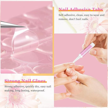 500 Pcs Square Nail Tips Long Nail Tips for Acrylic Nails Professional False Nails Clear Acrylic Nail Kit with Glue Adhesive Tabs Acrylic Nail Clipper Files for Nail Art DIY