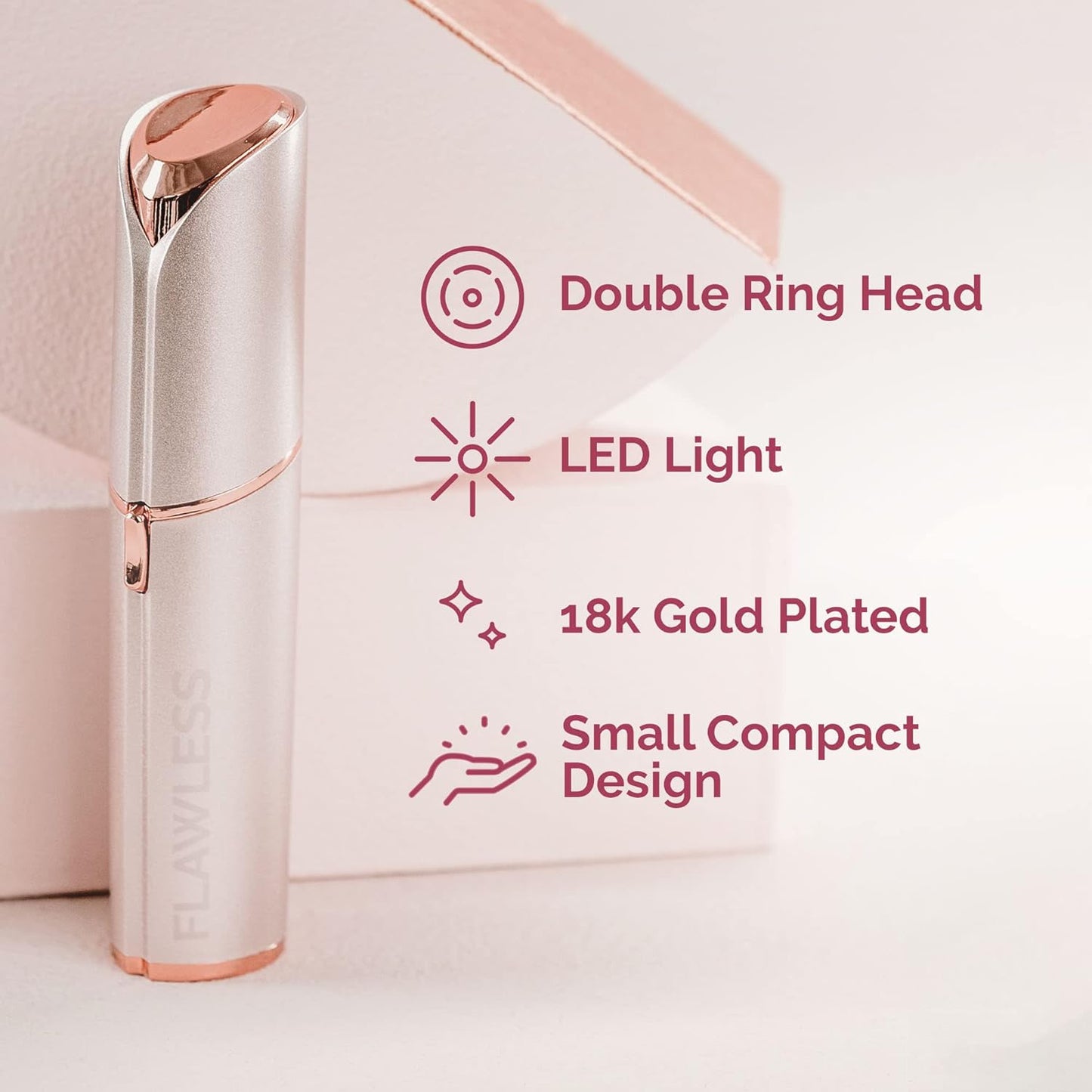 Finishing Touch Flawless Hair Remover Painless, 18k gold-plated, LED precision, white/rose gold.