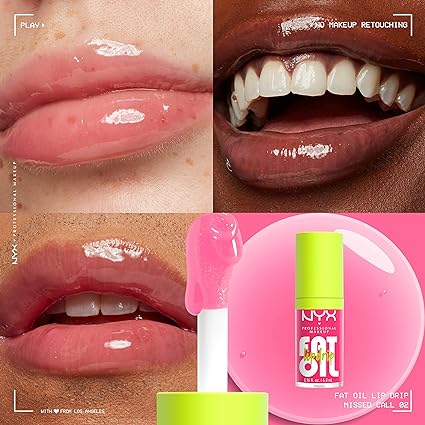 NYX Fat Oil Lip Drip Moisturizing, shiny, vegan tinted lip gloss in Missed Call (Sheer Pink).