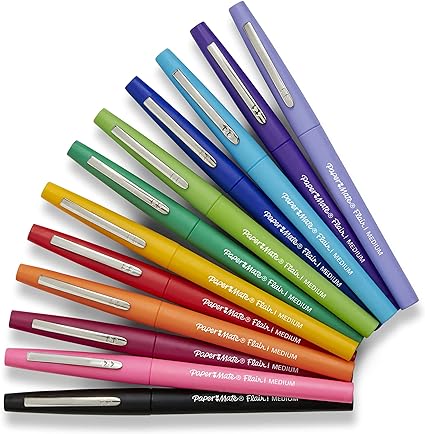 Paper Mate Flair Felt Tip Pens, Medium Point (0.7mm), Assorted Colors, Pack of 12