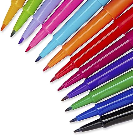 Paper Mate Flair Felt Tip Pens, Medium Point (0.7mm), Assorted Colors, Pack of 12