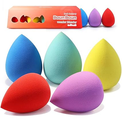 BEAKEY 5-Piece Makeup Sponge Set Latex-free sponges for foundation, liquid, cream, and powder; perfect for blending and enhancing makeup application. Ideal gift.