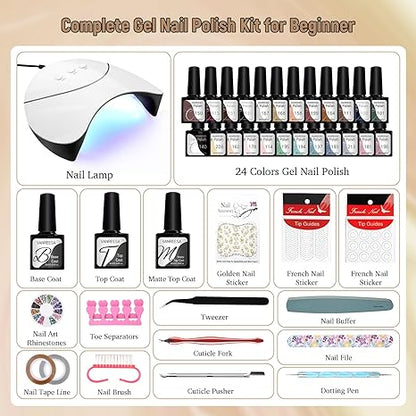 42-Piece Gel Nail Polish Kit with UV Light 24 colors, manicure tools, perfect for DIY at-home manicures and gifts.